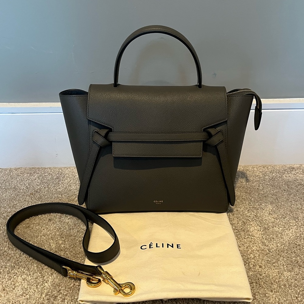 Celine Small Belt Bag Grey Leather Top Handle with Strap